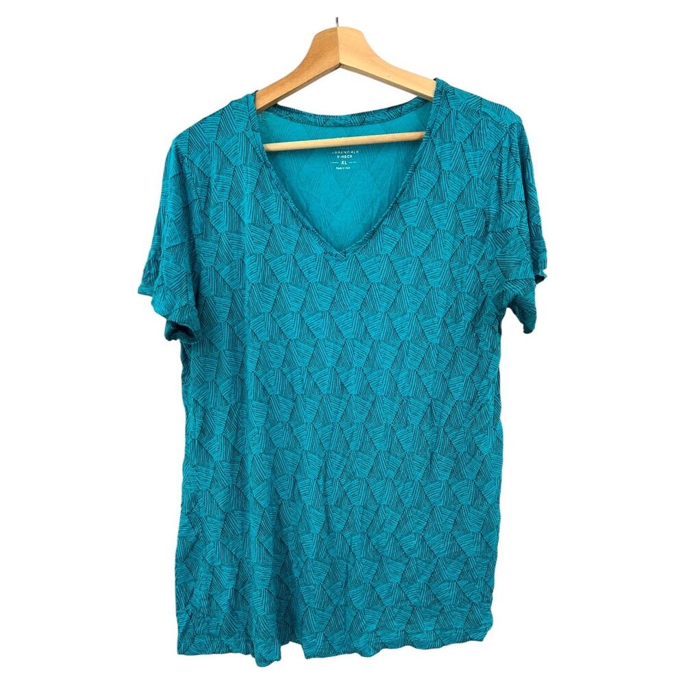 Apt. 9 XL Blue Geometric V-Neck T-Shirt Modern Essentials Short Sleeve Soft Top